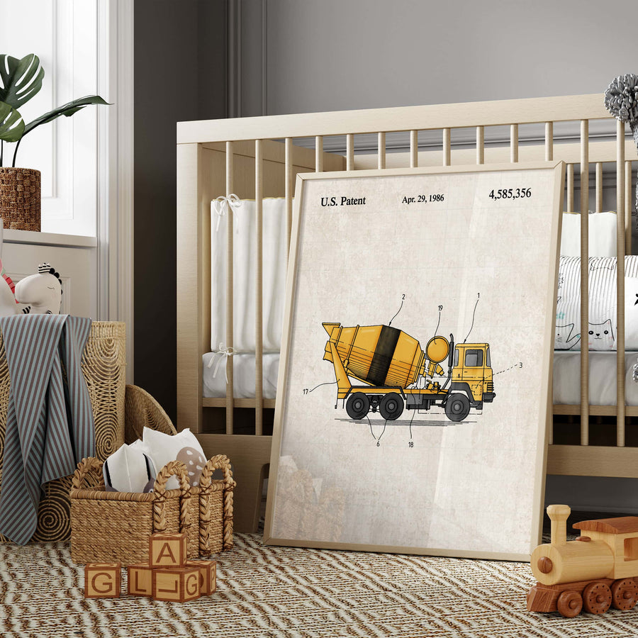 Construction Vehicle Cement Mixer Patent Wall Art - Color