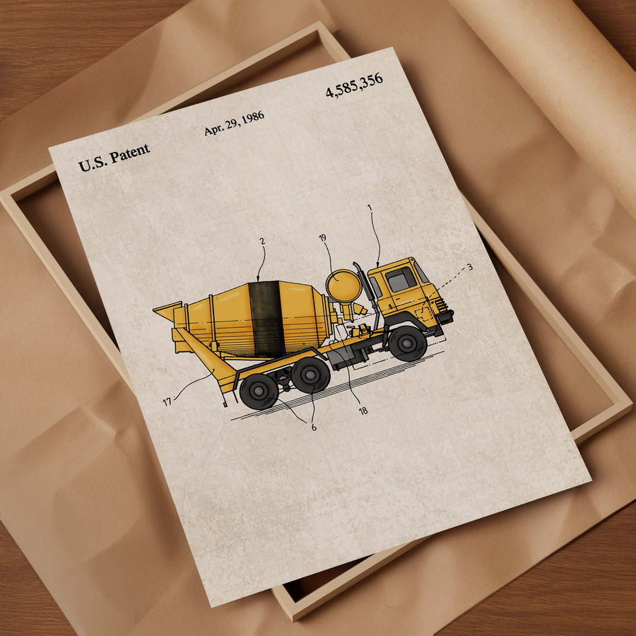 Construction Vehicle Cement Mixer Patent Wall Art - Color