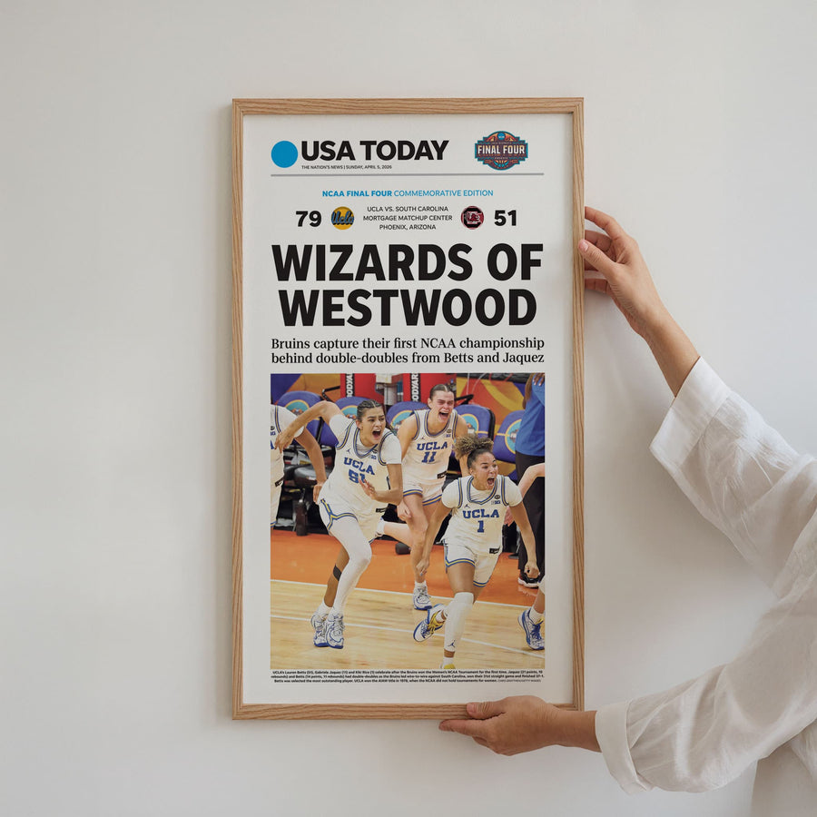 UCLA Women's Basketball Champions Wizards of Westwood 2026 Front Page Wall Art