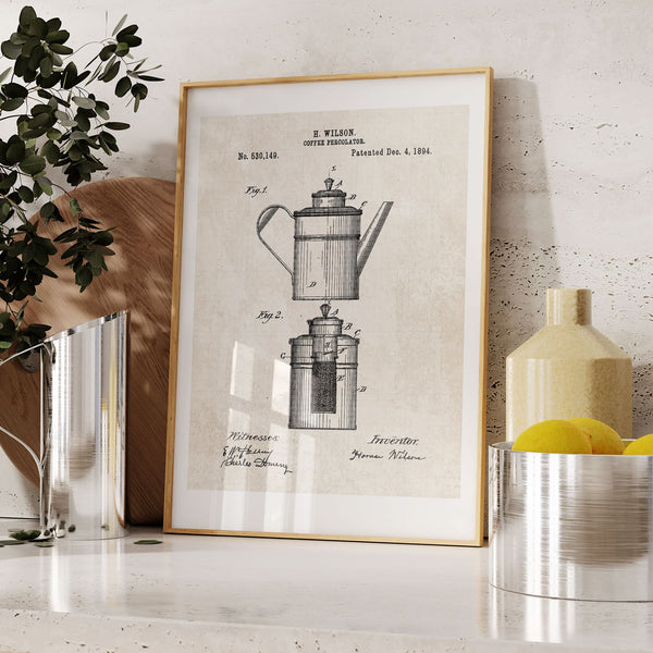 Coffee Percolator Patent Wall Art (3 Design Options) – Pediment
