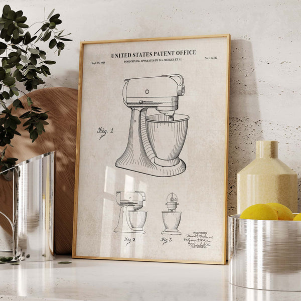 Stand Mixer Patent Wall Art - Vintage Paper