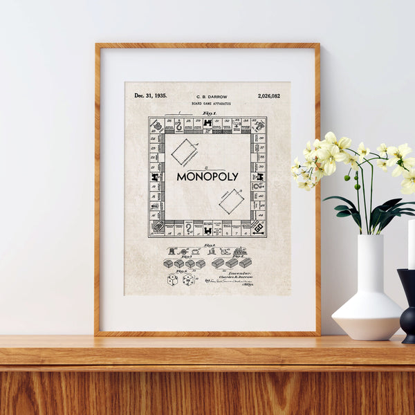 Monopoly Board Game Patent Wall Art