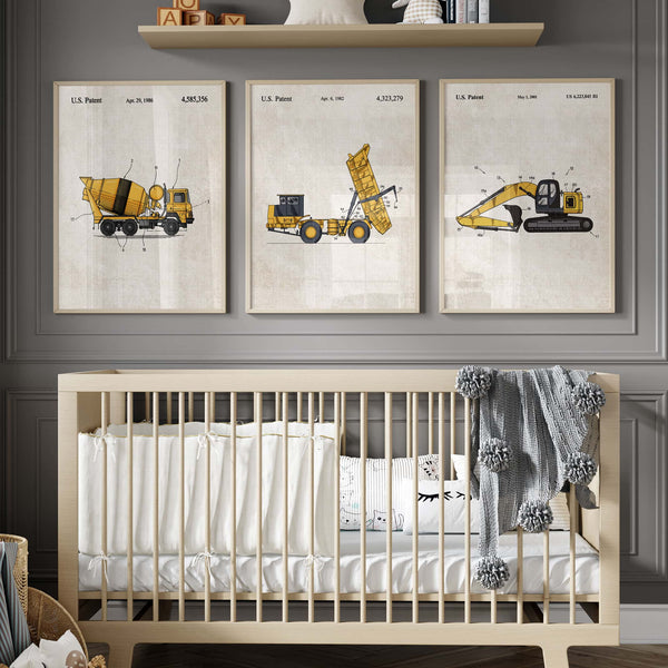Construction Vehicle Excavator Patent Wall Art