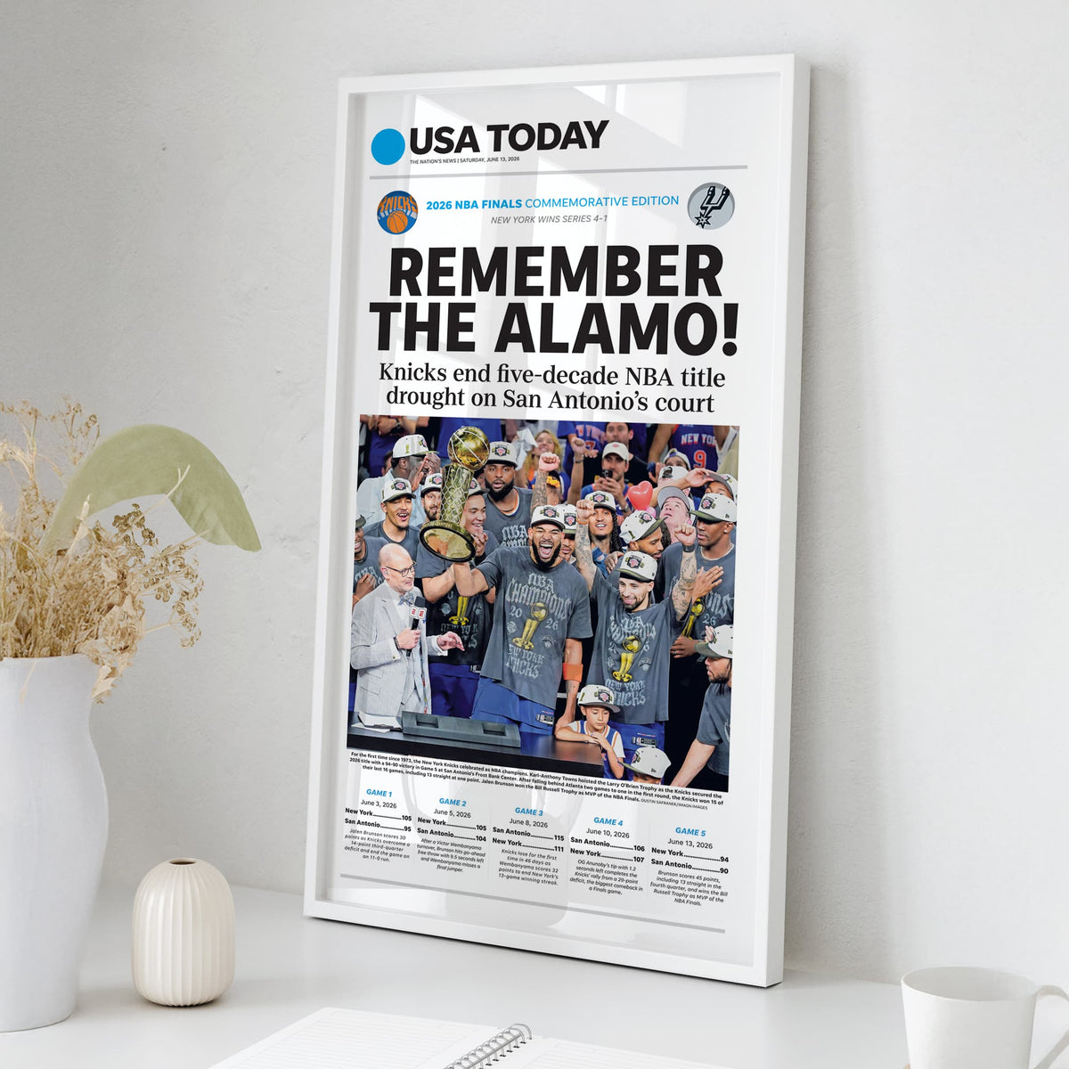 New York Knicks NBA Champs USA TODAY Front Page Wall Art