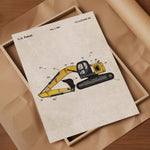 Construction Vehicle Excavator Patent Wall Art - Color