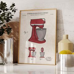 Stand Mixer Patent Wall Art - Color
