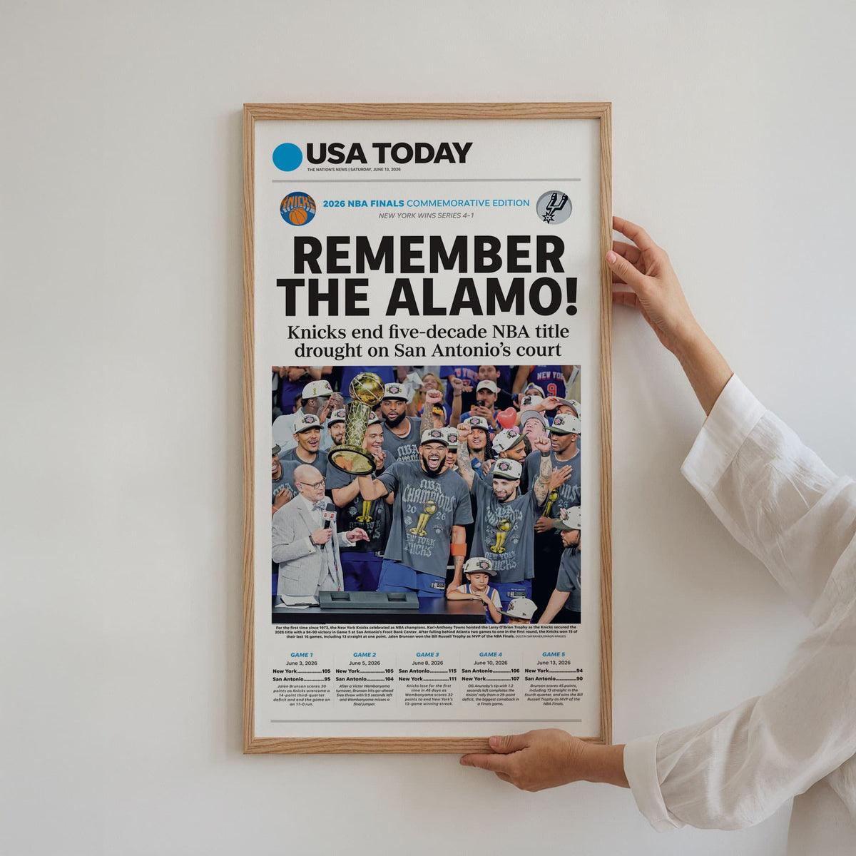 New York Knicks NBA Champs USA TODAY Front Page Wall Art