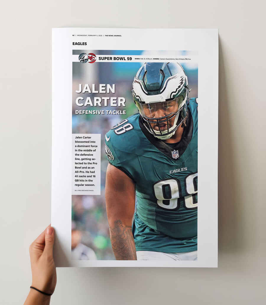 Philadelphia Eagles Jalen Carter Super Bowl LIX Commemorative Front Page Wall Art