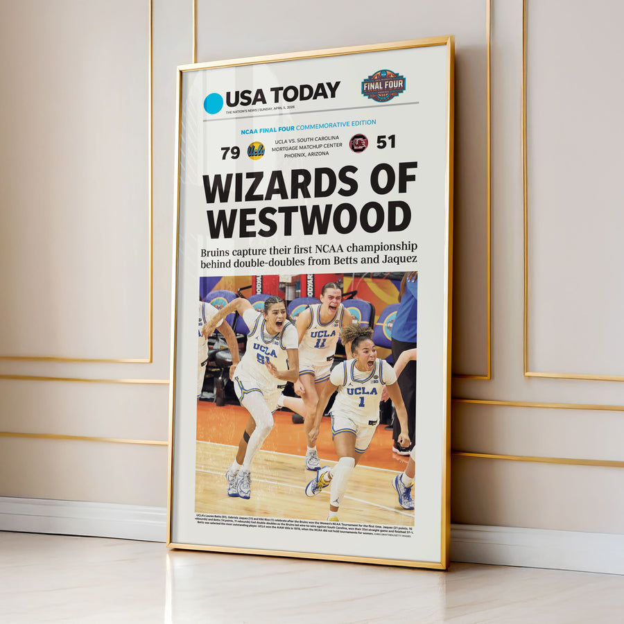 UCLA Women's Basketball Champions Wizards of Westwood 2026 Front Page Wall Art