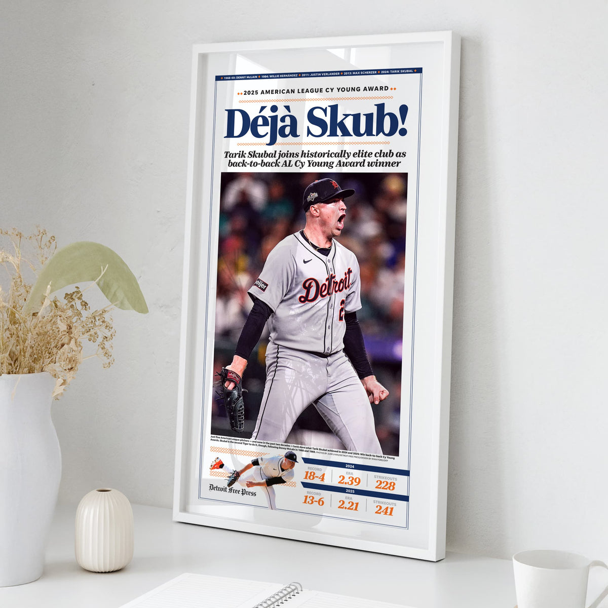 Tarik Skubal Back-to-Back AL Cy Young Front Page Wall Art (2025)