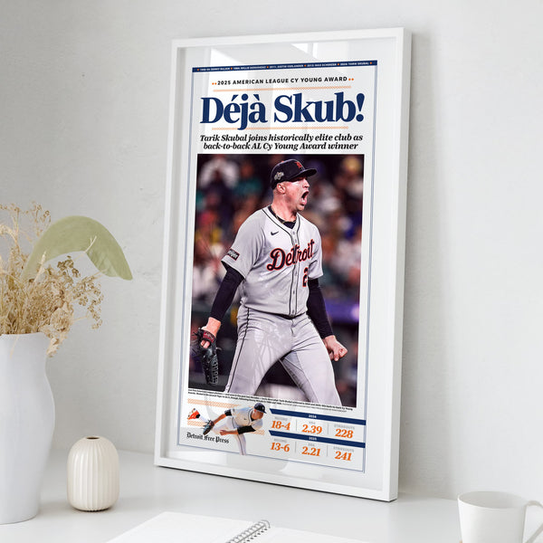 Tarik Skubal Back-to-Back AL Cy Young Front Page Wall Art (2025)