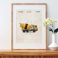 Construction Vehicle Cement Mixer Patent Wall Art - Color