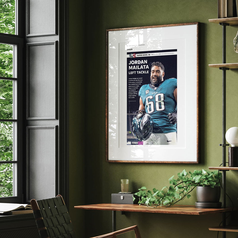 Philadelphia Eagles Jordan Mailata Super Bowl LIX Commemorative Front Page Wall Art