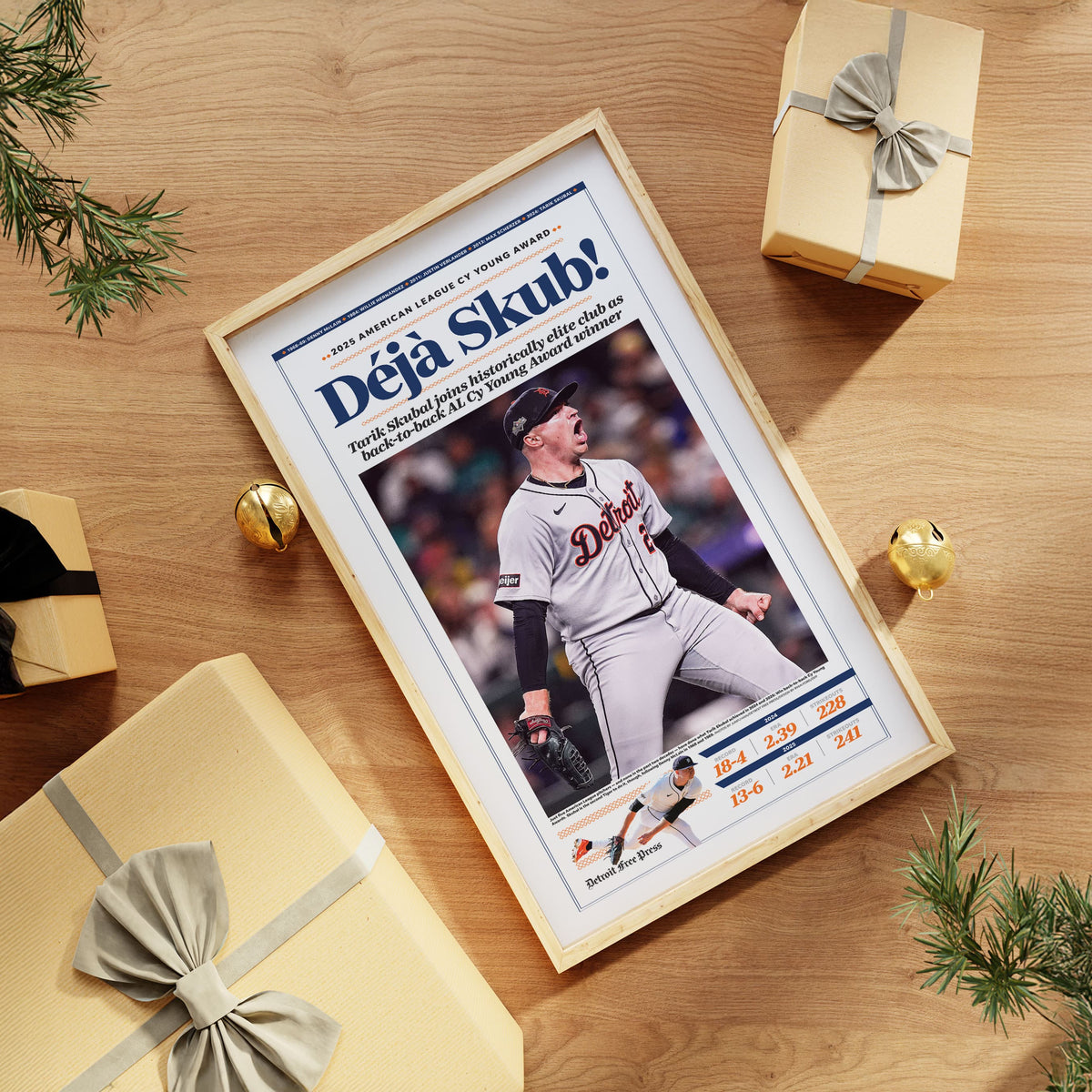 Tarik Skubal Back-to-Back AL Cy Young Front Page Wall Art (2025)