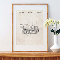 Construction Vehicle Cement Mixer Patent Wall Art - Vintage Paper