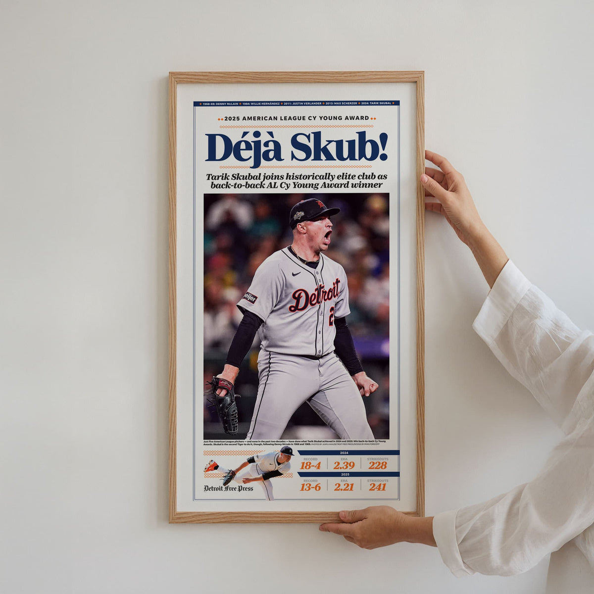 Tarik Skubal Back-to-Back AL Cy Young Front Page Wall Art (2025)