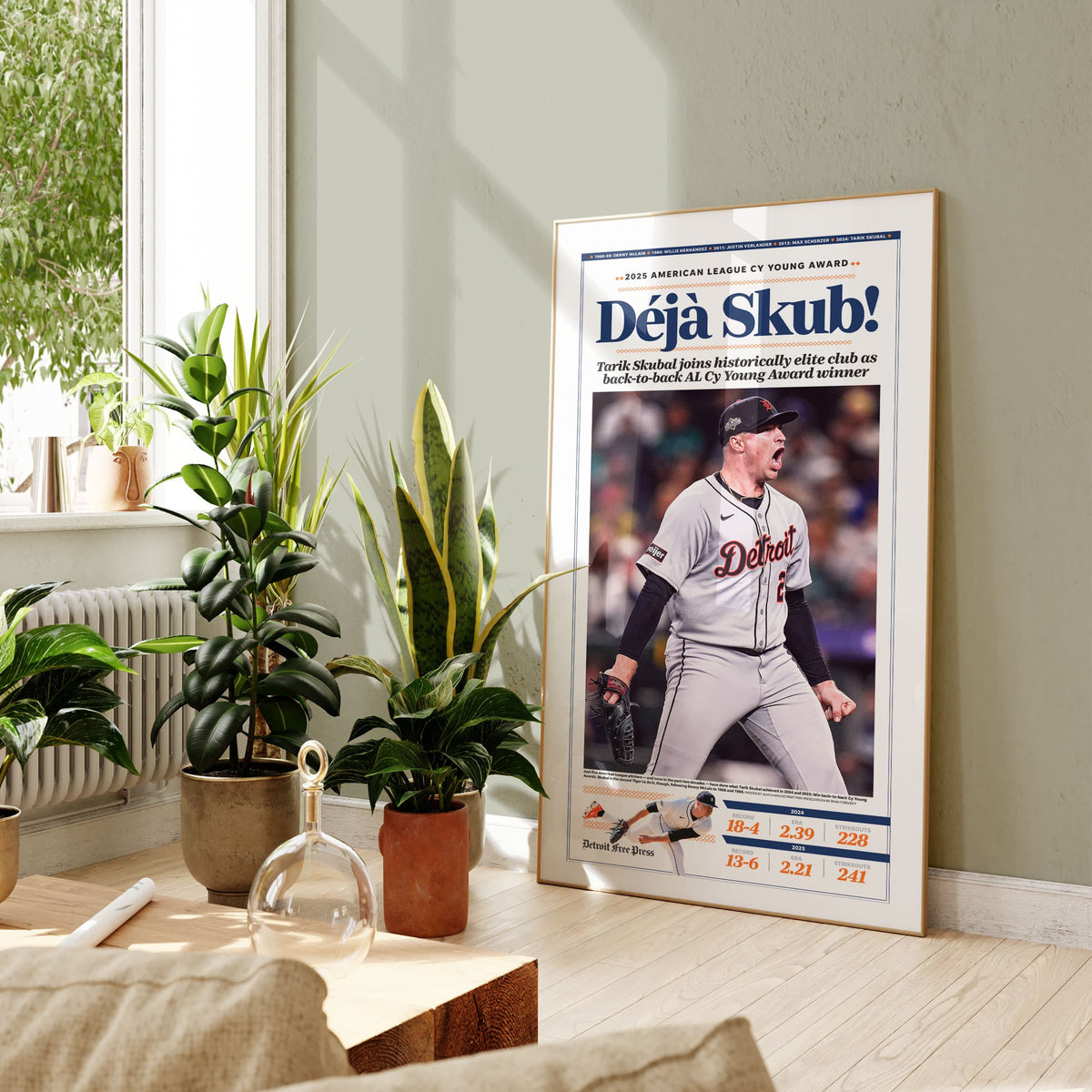 Tarik Skubal Back-to-Back AL Cy Young Front Page Wall Art (2025)