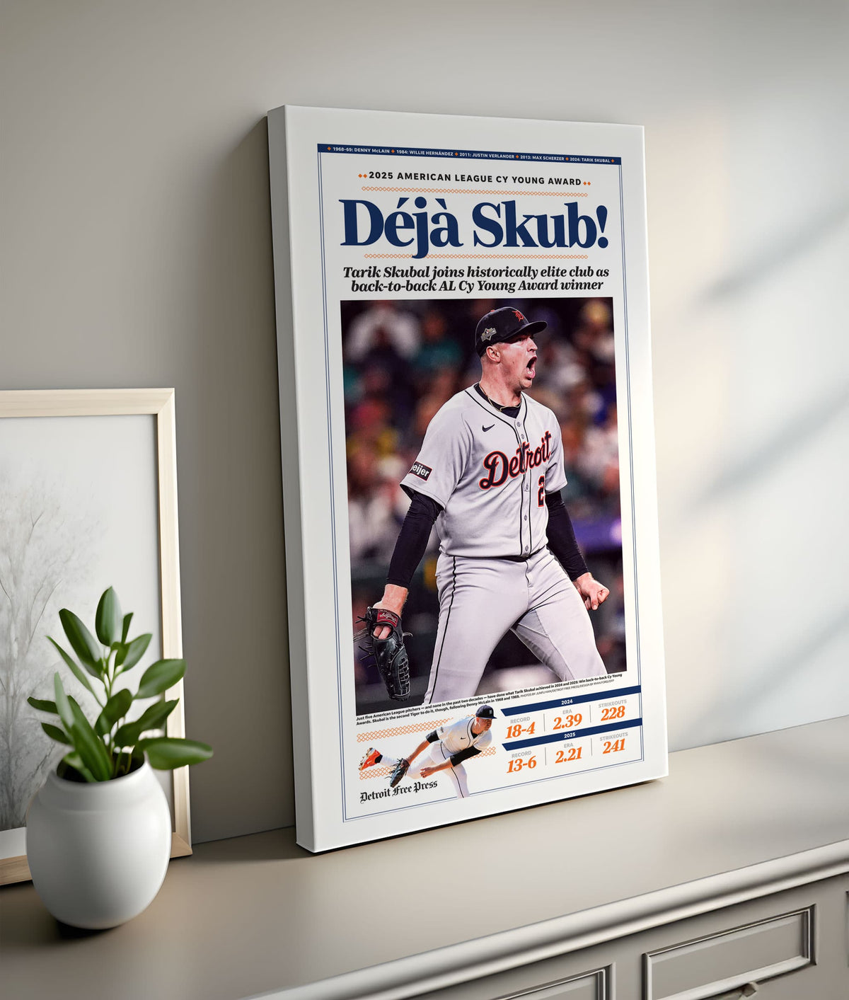 Tarik Skubal Back-to-Back AL Cy Young Front Page Wall Art (2025)