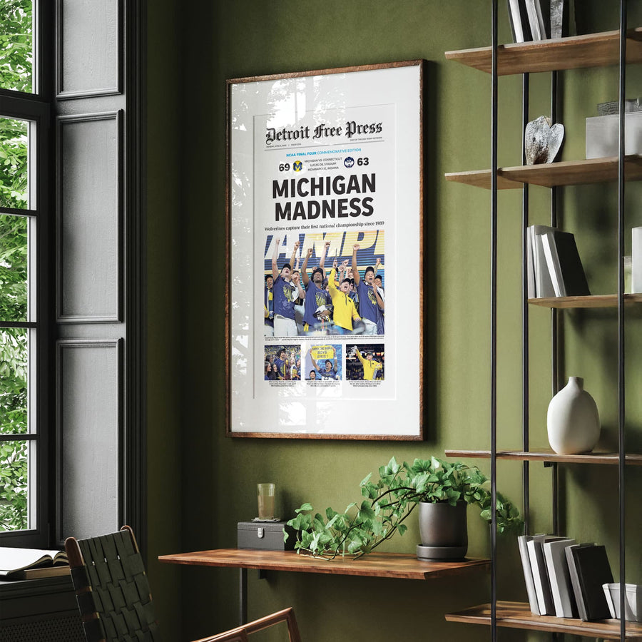 Michigan Madness UM Basketball 2026 Champs Detroit Free Press Front Page Wall Art