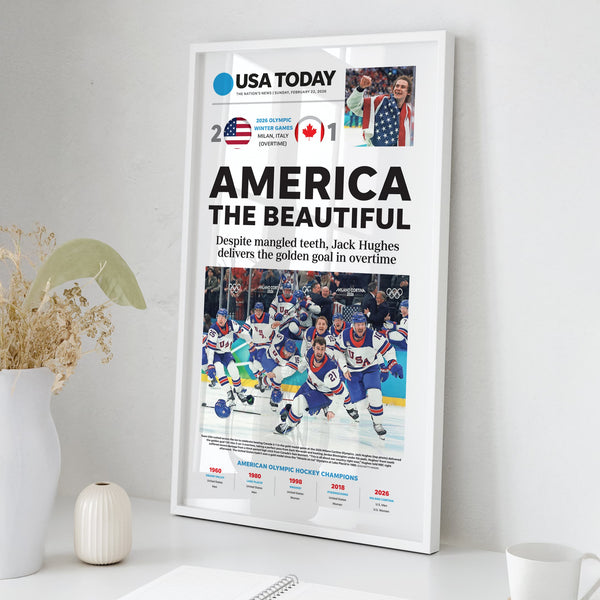 Team USA Hockey Olympics 2026 Gold Front Page Wall Art