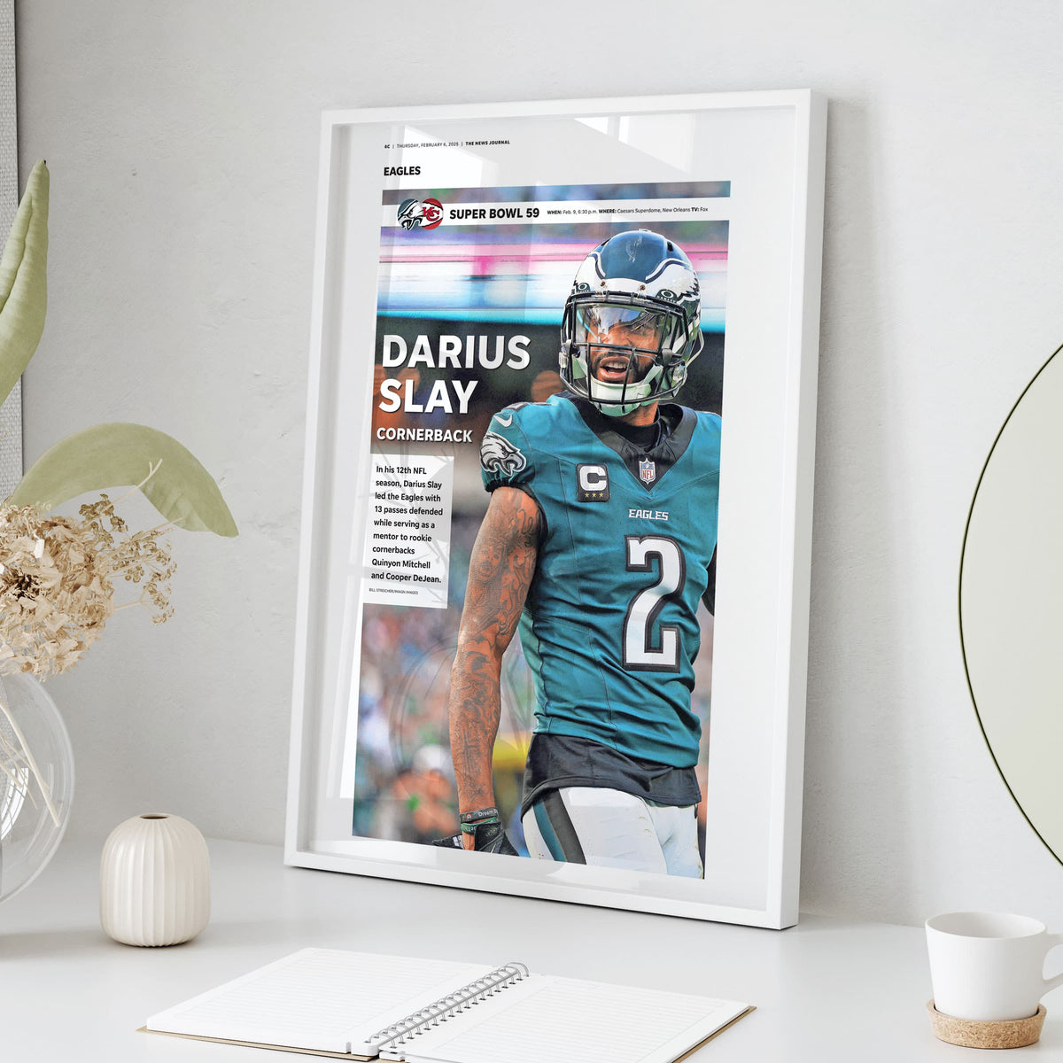 Philadelphia Eagles Darius Slay Super Bowl LIX Commemorative Front Page Wall Art
