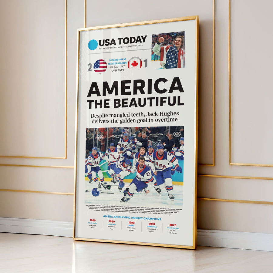 Team USA Hockey Olympics 2026 Gold Front Page Wall Art