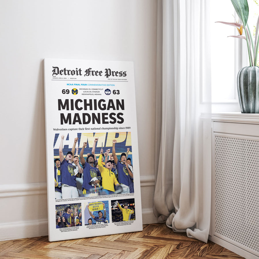 Michigan Madness UM Basketball 2026 Champs Detroit Free Press Front Page Wall Art