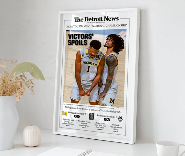 VICTORS' SPOILS! UM Basketball 2026 Champs Detroit News Front Page Wall Art