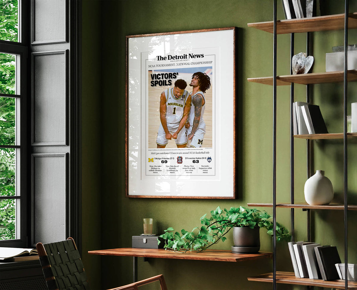 VICTORS' SPOILS! UM Basketball 2026 Champs Detroit News Front Page Wall Art