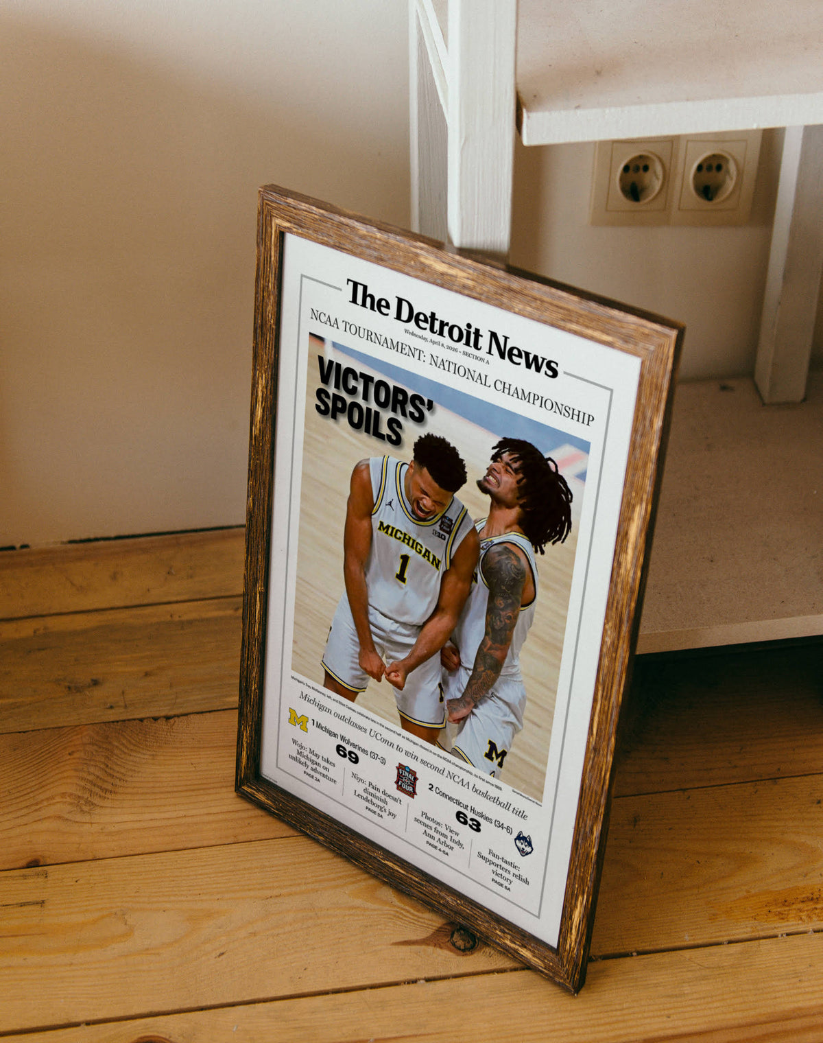 VICTORS' SPOILS! UM Basketball 2026 Champs Detroit News Front Page Wall Art