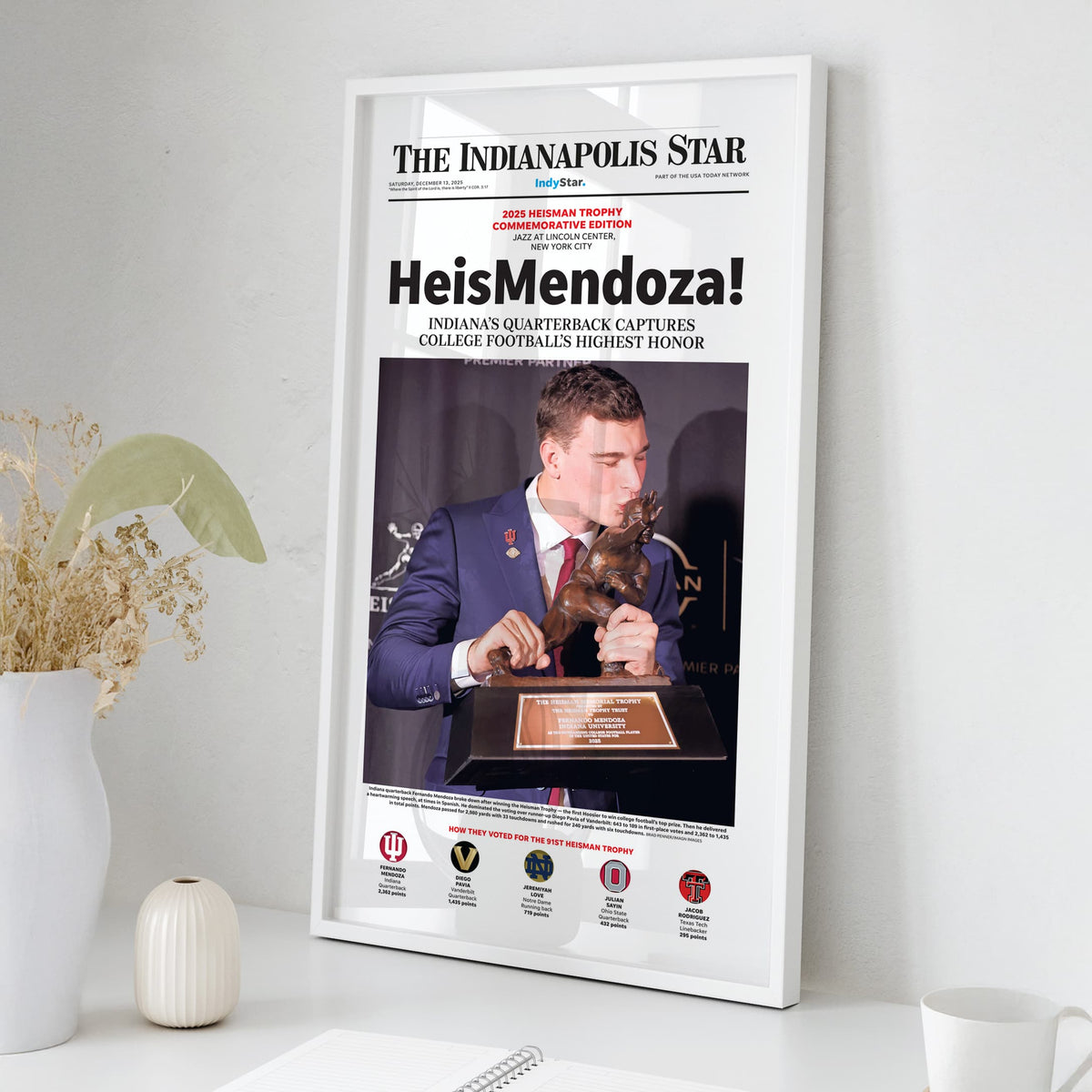 HeisMendoza Indiana Football Fernando Mendoza Heisman Front Page Wall Art