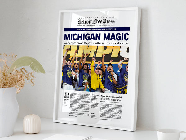 Michigan Magic UM Basketball 2026 Champs Detroit Free Press Front Page Wall Art