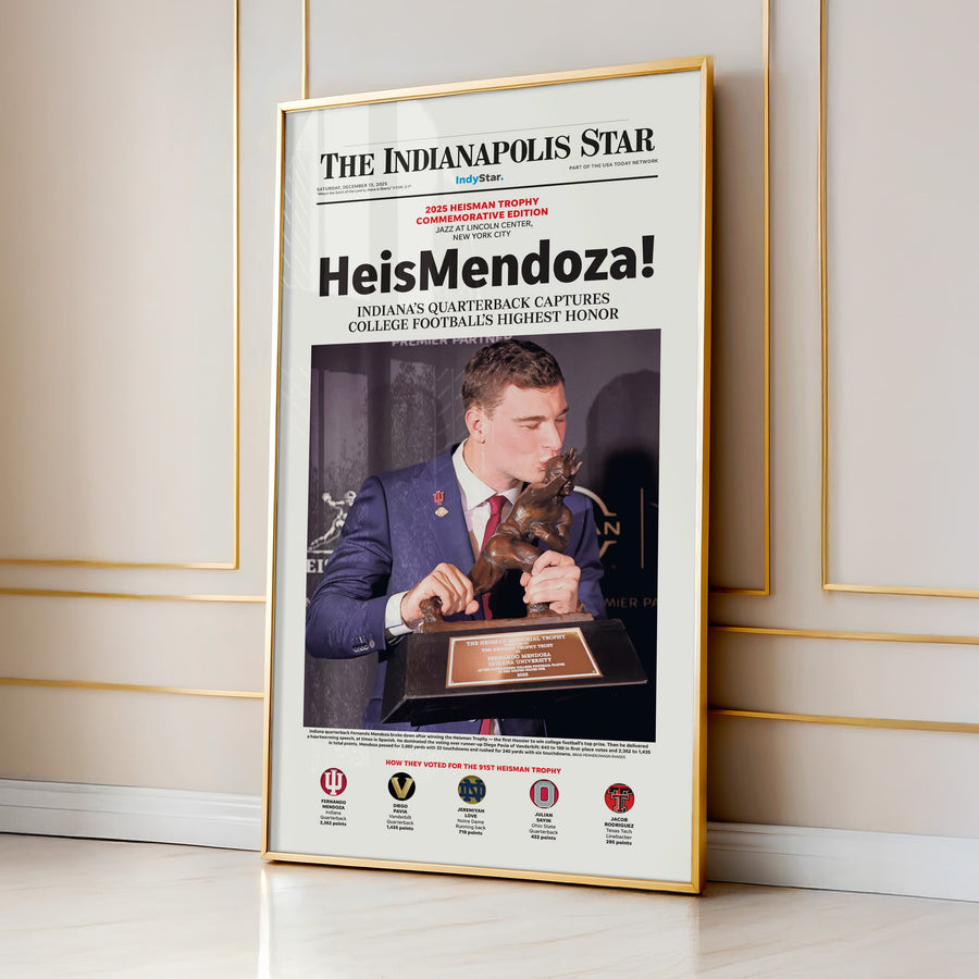 HeisMendoza Indiana Football Fernando Mendoza Heisman Front Page Wall Art