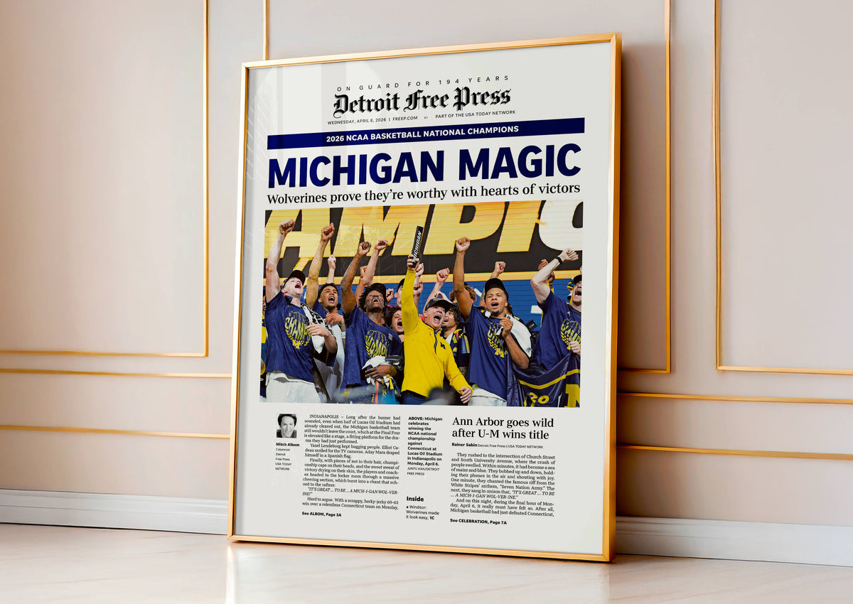 Michigan Magic UM Basketball 2026 Champs Detroit Free Press Front Page Wall Art