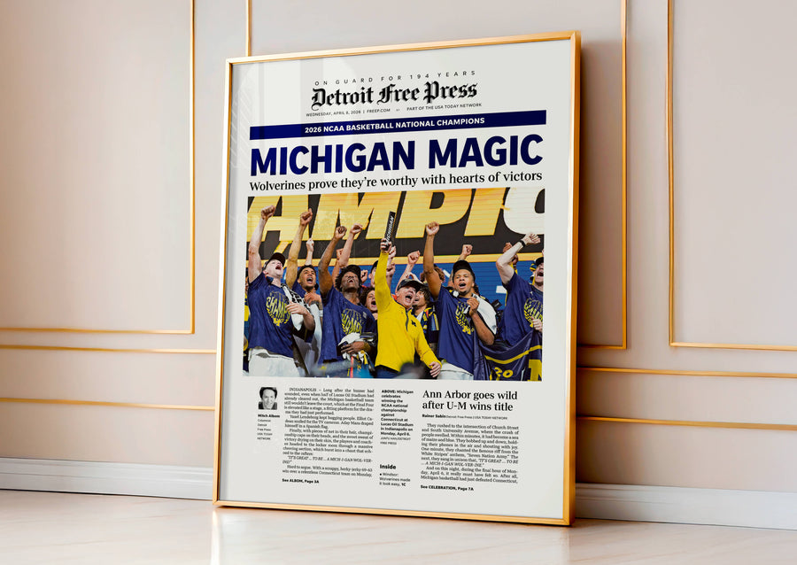 Michigan Magic UM Basketball 2026 Champs Detroit Free Press Front Page Wall Art