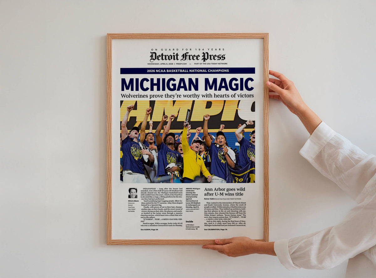 Michigan Magic UM Basketball 2026 Champs Detroit Free Press Front Page Wall Art