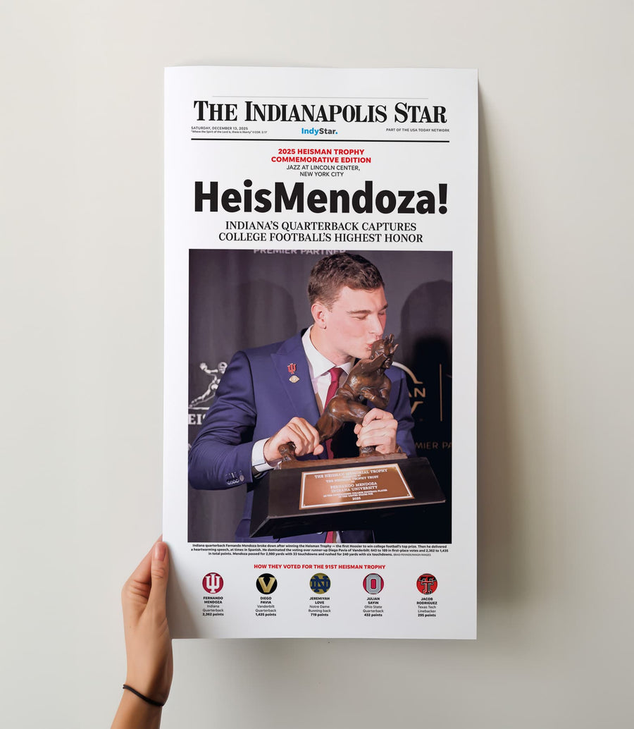 HeisMendoza Indiana Football Fernando Mendoza Heisman Front Page Wall Art