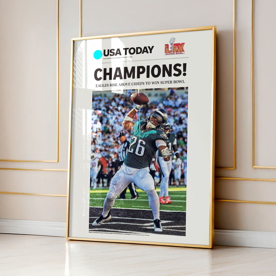 Eagles Super Bowl LIX Champions Saquon Barkley Commemorative Front Page Wall Art