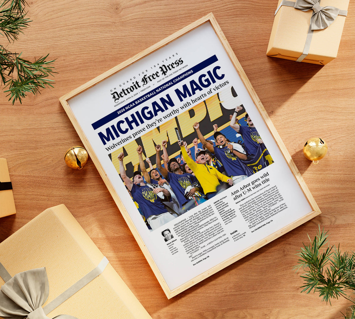 Michigan Magic UM Basketball 2026 Champs Detroit Free Press Front Page Wall Art
