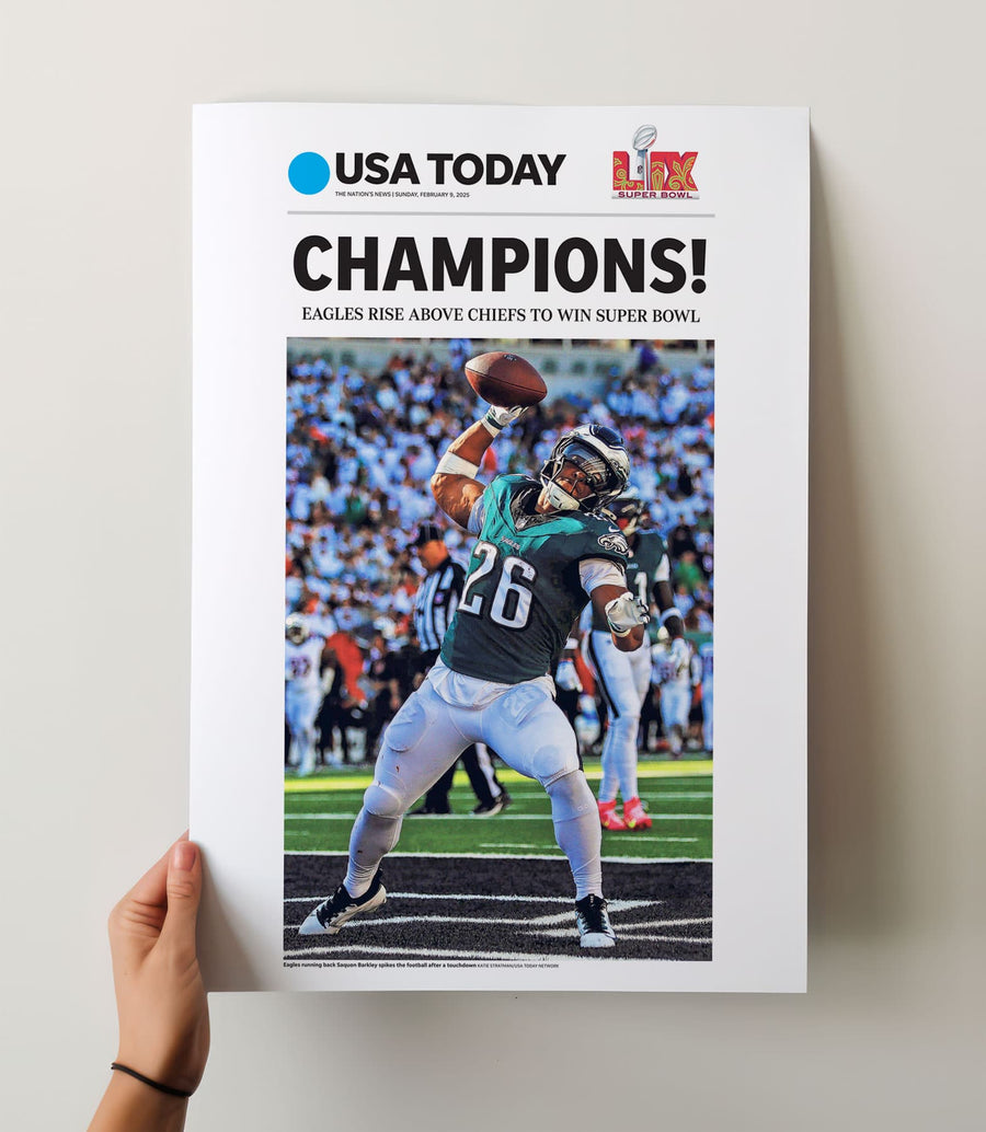 Eagles Super Bowl LIX Champions Saquon Barkley Commemorative Front Page Wall Art