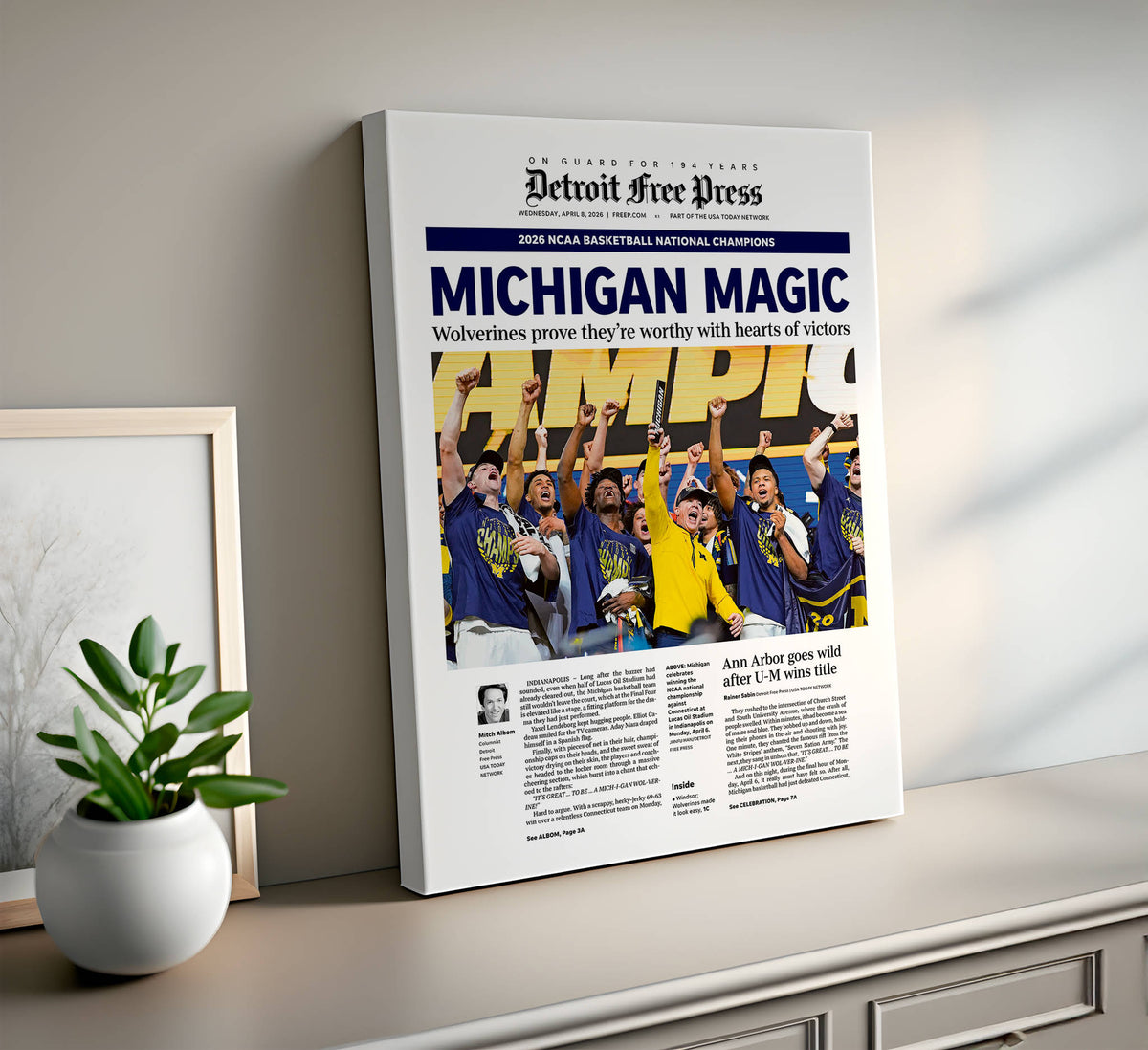 Michigan Magic UM Basketball 2026 Champs Detroit Free Press Front Page Wall Art