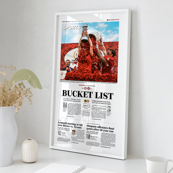 Indiana Football Rose Bowl Champs Front Page Wall Art