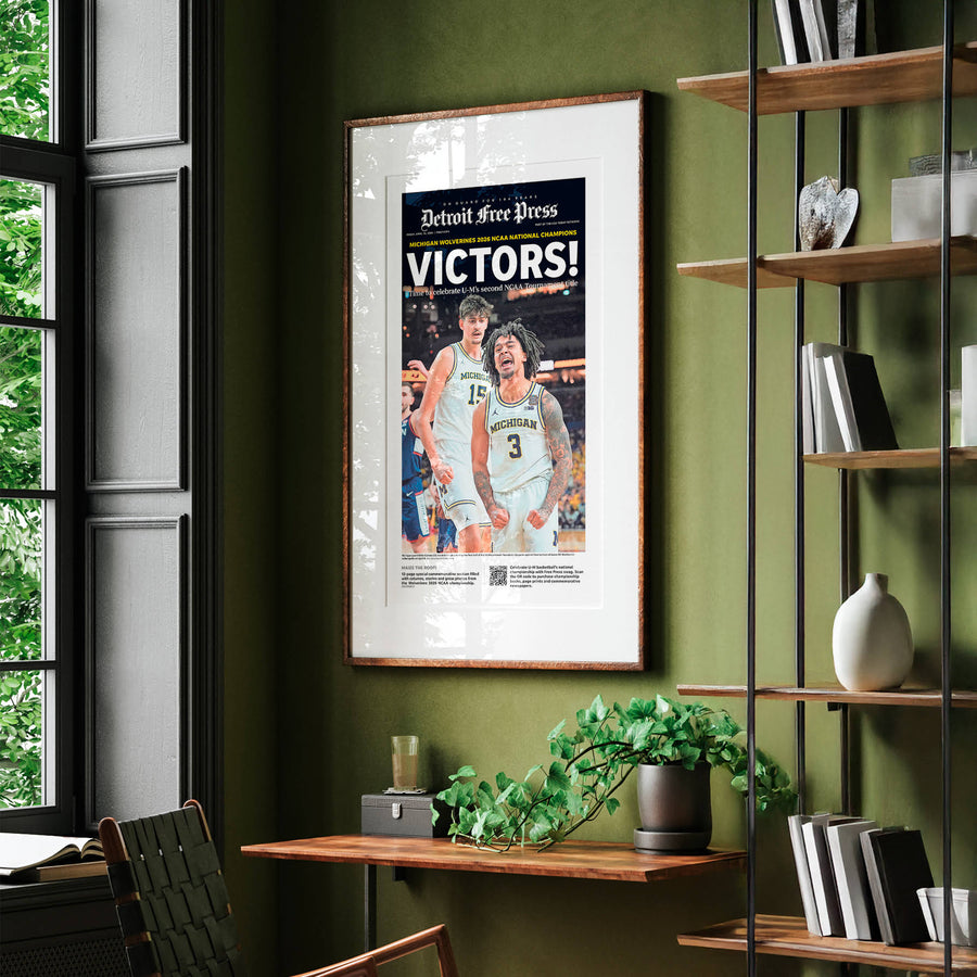 VICTORS! UM Basketball 2026 Champs Detroit Free Press Front Page Wall Art