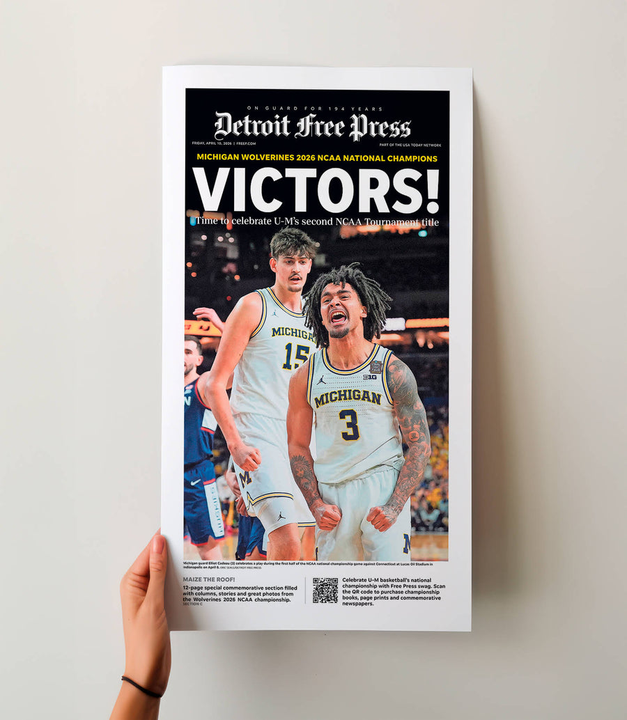 VICTORS! UM Basketball 2026 Champs Detroit Free Press Front Page Wall Art