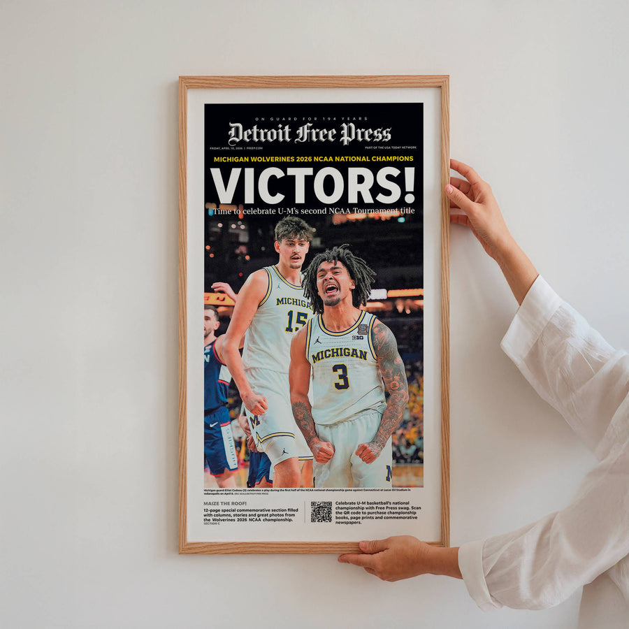 VICTORS! UM Basketball 2026 Champs Detroit Free Press Front Page Wall Art