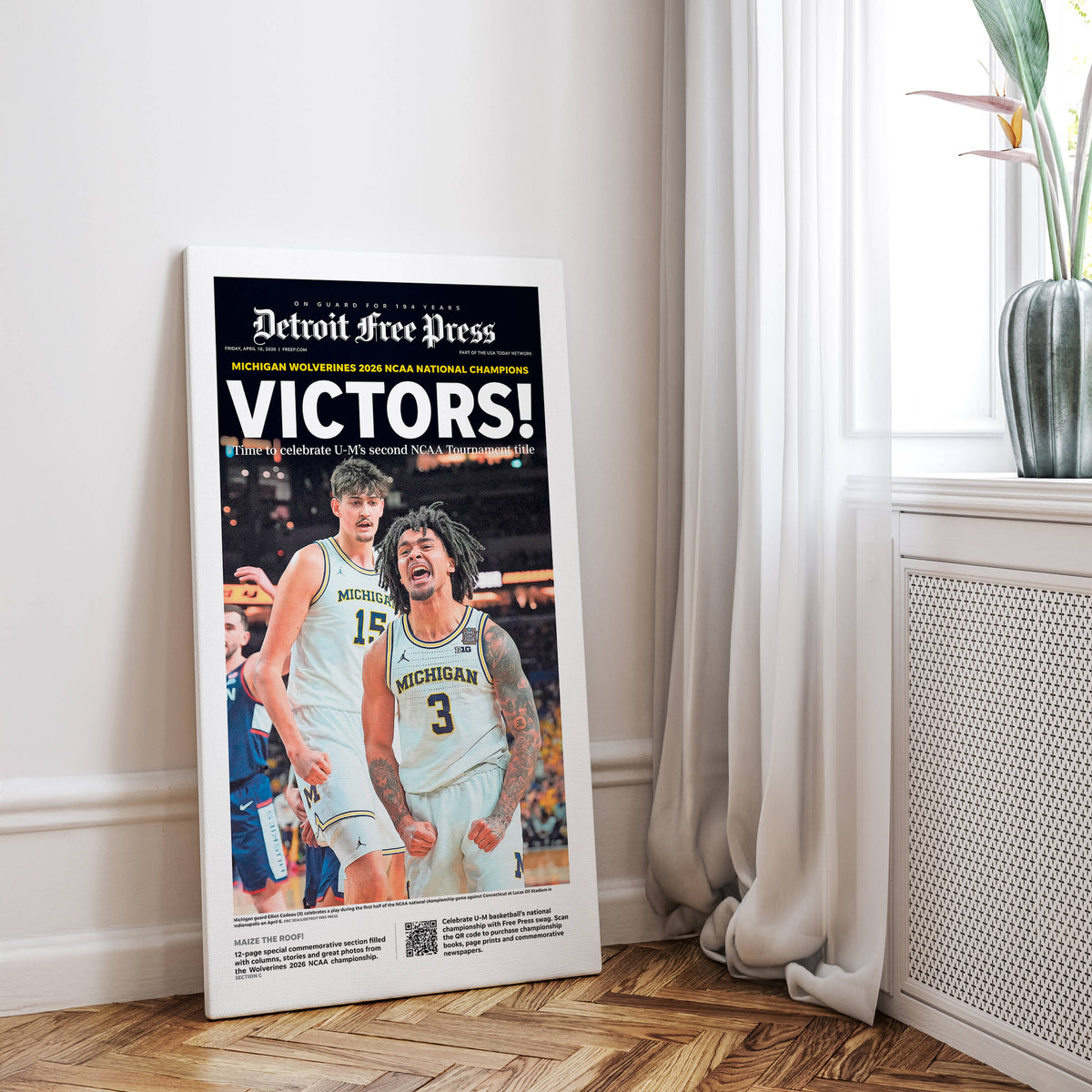VICTORS! UM Basketball 2026 Champs Detroit Free Press Front Page Wall Art