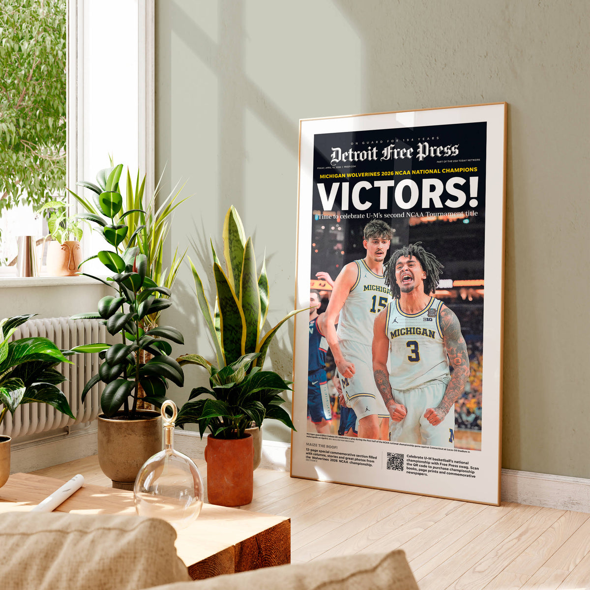 VICTORS! UM Basketball 2026 Champs Detroit Free Press Front Page Wall Art