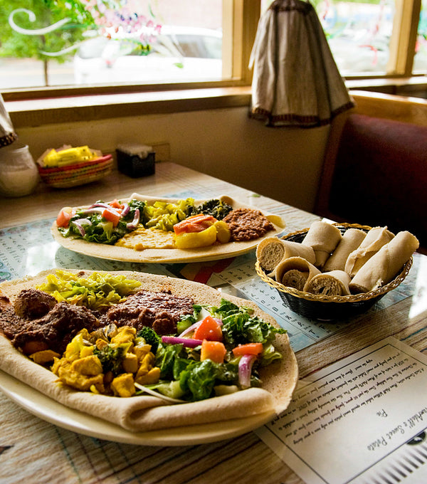 A variety of meat and vegetarian options at Queen Sheba, an Ethiopian restaurant. AUTUMN CRUZ / THE SACRAMENTO BEE