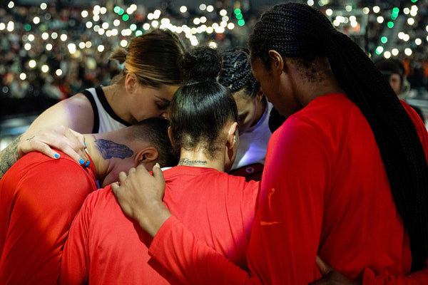 The Las Vegas Aces gather before Game 4 of the WNBA Final series against the New York Liberty at Barclays Center, Oct. 18, 2023, in Brooklyn, N.Y. Ellen Schmidt / Las Vegas Review-Journal