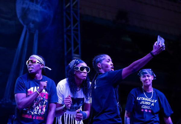 The Las Vegas Aces dance on stage to a 2Chainz performance during a celebration of their WNBA championship at Toshiba Plaza, Oct. 23, 2023, in Las Vegas. Ellen Schmidt / Las Vegas Review-Journal